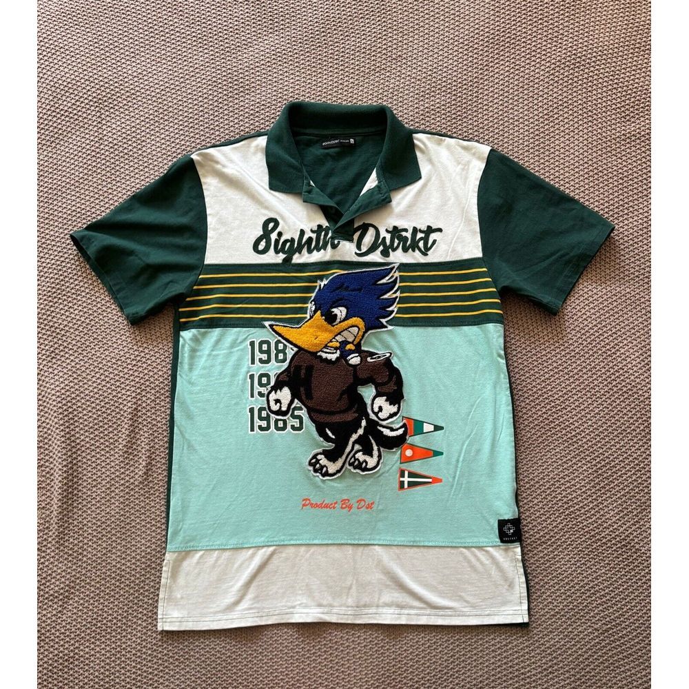 8ighth Dstrkt Men's Polo Shirt Duck Carpet Mascot Green Colorblock Large